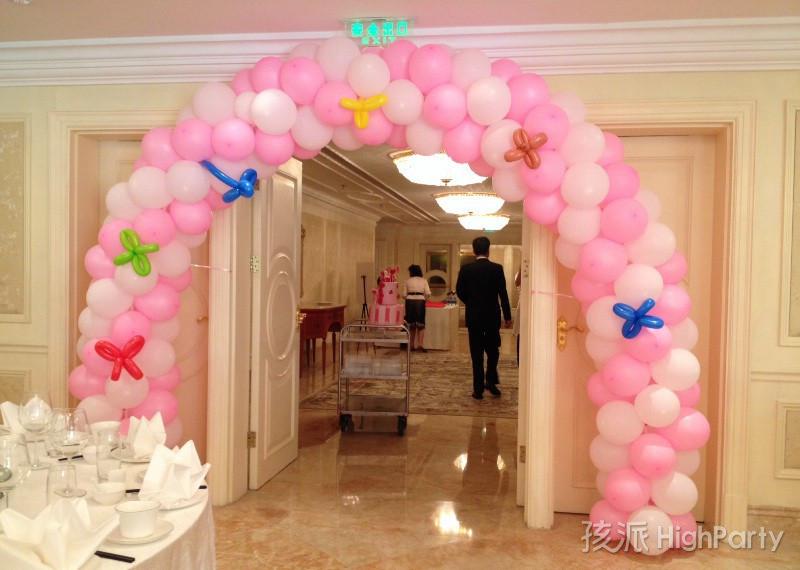 宝宝百日宴粉色系气球拱门